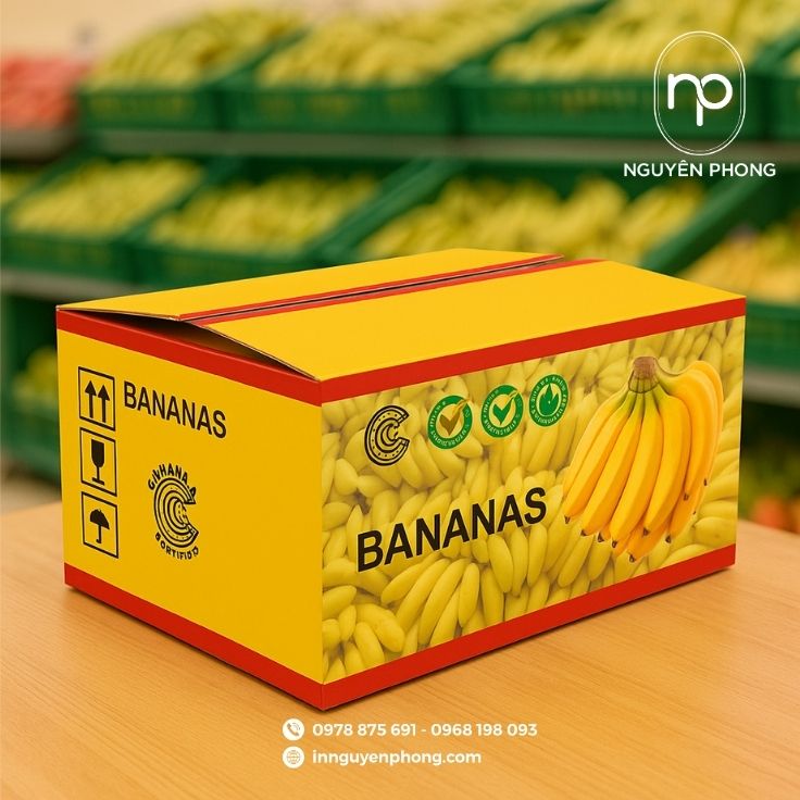 Mẫu thùng carton đựng chuối in hình minh họa đẹp